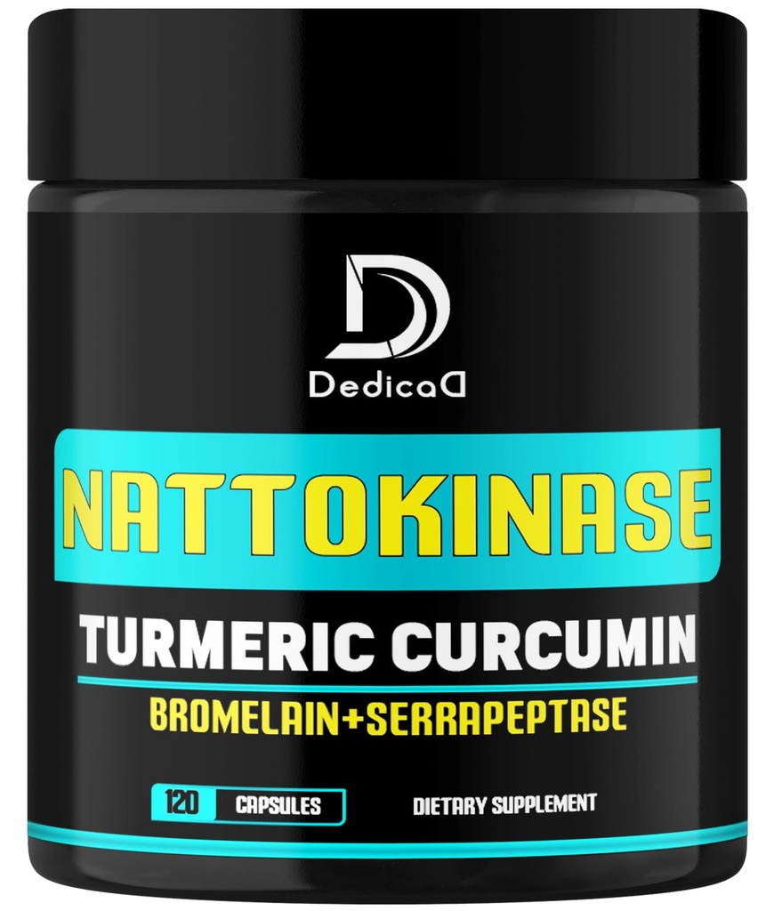 4-in-1 Nattokinase 2000 Fu, Turmeric, Bromelain, Serrapeptase - Détox de protéines d'épike - Balance corporelle, circulation Santé et système immunitaire - 120 Capsules 4-Mois