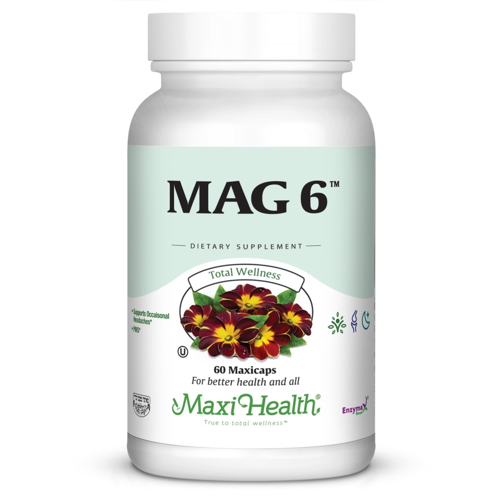 Magnésium B6 Mag 6 Magnésium Glycinate avec vitamine B6 Promouvoir la minéralisation saine des os, soutenir la fonction nerveuse et musculaire, métabolisme énergétique - non-OGM, végétalien, sans gluten, sans casher 60 capsules