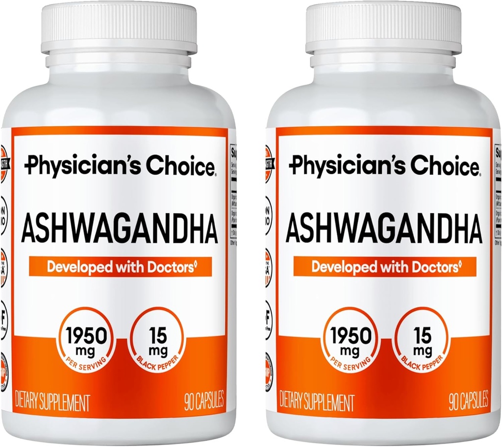 Arts KEUZE Ashwagandha 1950mg Biologische Ashwagandha Root Powder met Black Pepper Extract, Stress Support, Mood Support Supplement, 90 Veggie Ashwagandha Capsules - 2 PCK