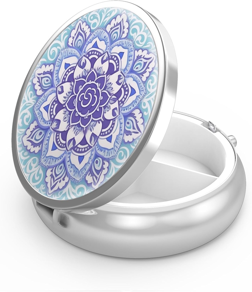 Pill Box 3 Compartiment kleine pil geval,Portable voor Pocket of Purse pil Organizer pil container houder om vitamines te houden, medicatie, visolie en supplementen(Mandala Blue)