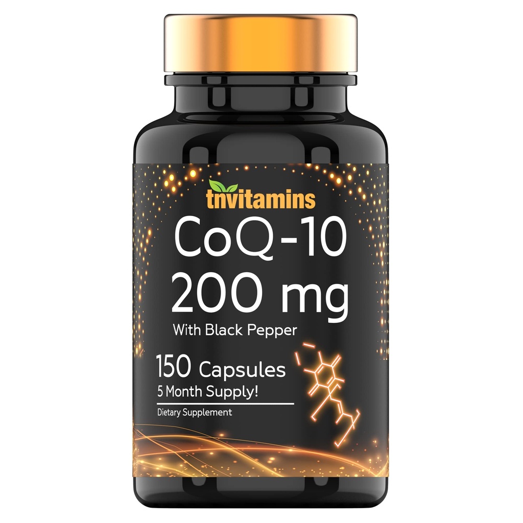 tnvitaminen CoQ-10 200mg - 150 Capsules met Black Pepper Extract 5 maand supply!