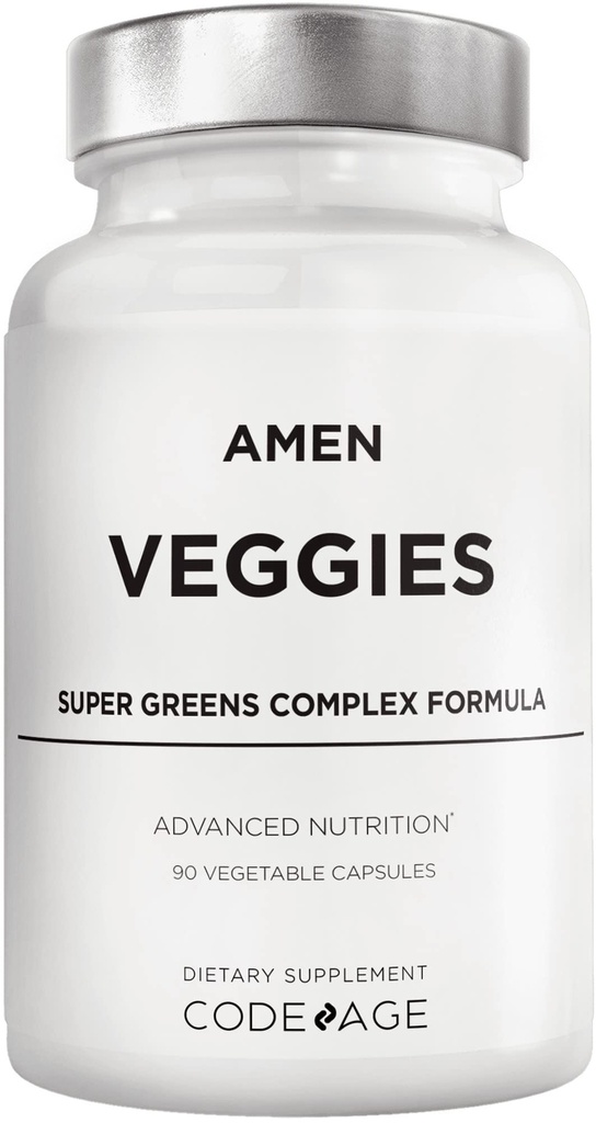 Amen Veggies, Daily Veggies Vitaminen Supplement, Groenten Vegan Blend & Whole-Food Raw Greens Multivitamine Capsules, Mushroom Complex, Superfood, Mineralen, Groene plantaardige voedingsstoffen, Non-GMO, 90 ct