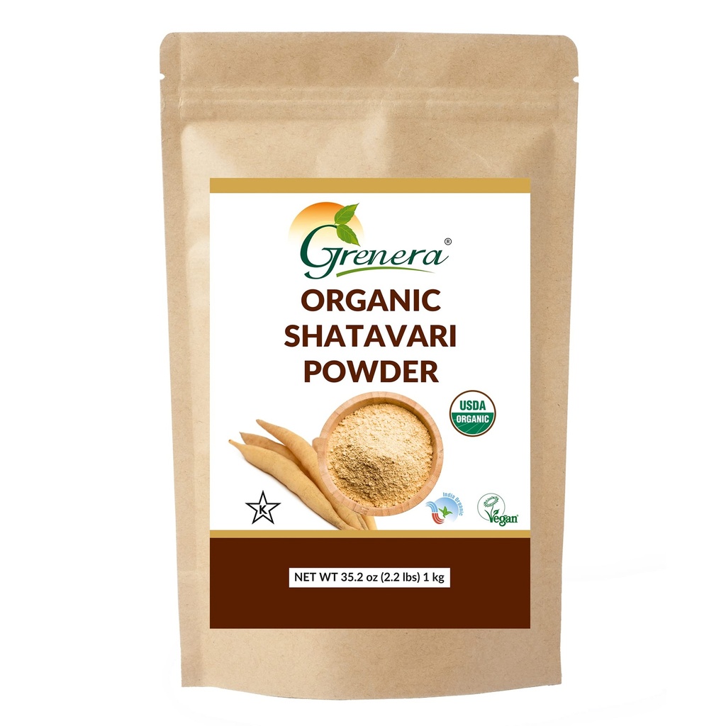 Grenera Organic Shatavari Powder |USDA Certified Shatavari Root | Single Ingredient, Non GMO & Gluten Free | Asparagus racemosus | Easy Mix for Drinks & Tea | Resealable Bag 2.2lbs (1 kg)