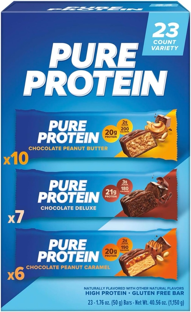 Barres de protéines pures, boîte de variétés, 1,76 oz, 23-ct
