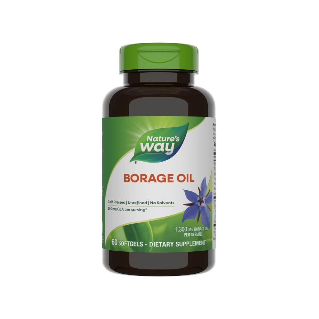 Nature's Way Borage Oil, Cold Pressed & Ungineated, GLA Supplement, 300 mg GLA en 440 mg Linolzuur per Serving, 60 Softgels (Packaging May Vary)