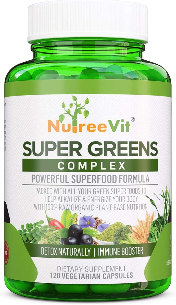 SuperGreens - Spirulina, Chlorella, Tarwegras + Meer - Nutrient-Packed Green Blend (90 capsules)
