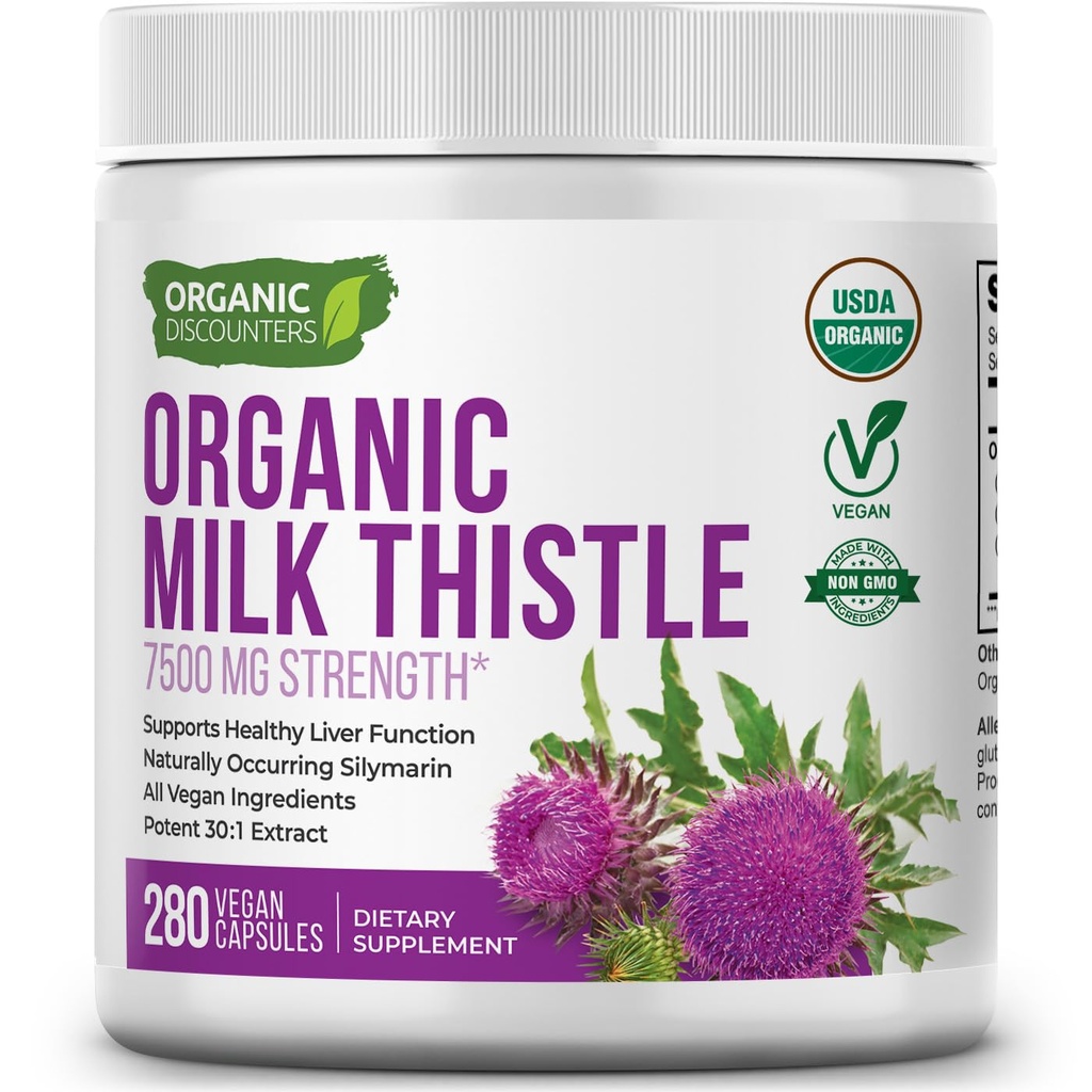 USDA Biologische Melkdistel 30:1 Extract Capsules, 280 Vegan Capsules, Rijk aan Silymarin Flavonoïden, Lever Reiniging en Lever Detox Ondersteuning, Standaard 30X Extract, Made in the USA