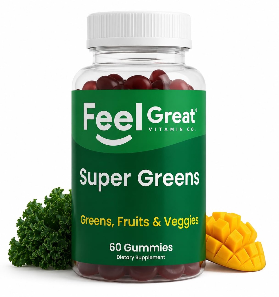 Super Greens Gummies - Supplément Green Superfoods avec épinards, brocolis, Kale, racine de betterave, fraise pour le soutien immunitaire - Supplément Fruits et Légumes - Saveur de pastèque, 60 Gummies