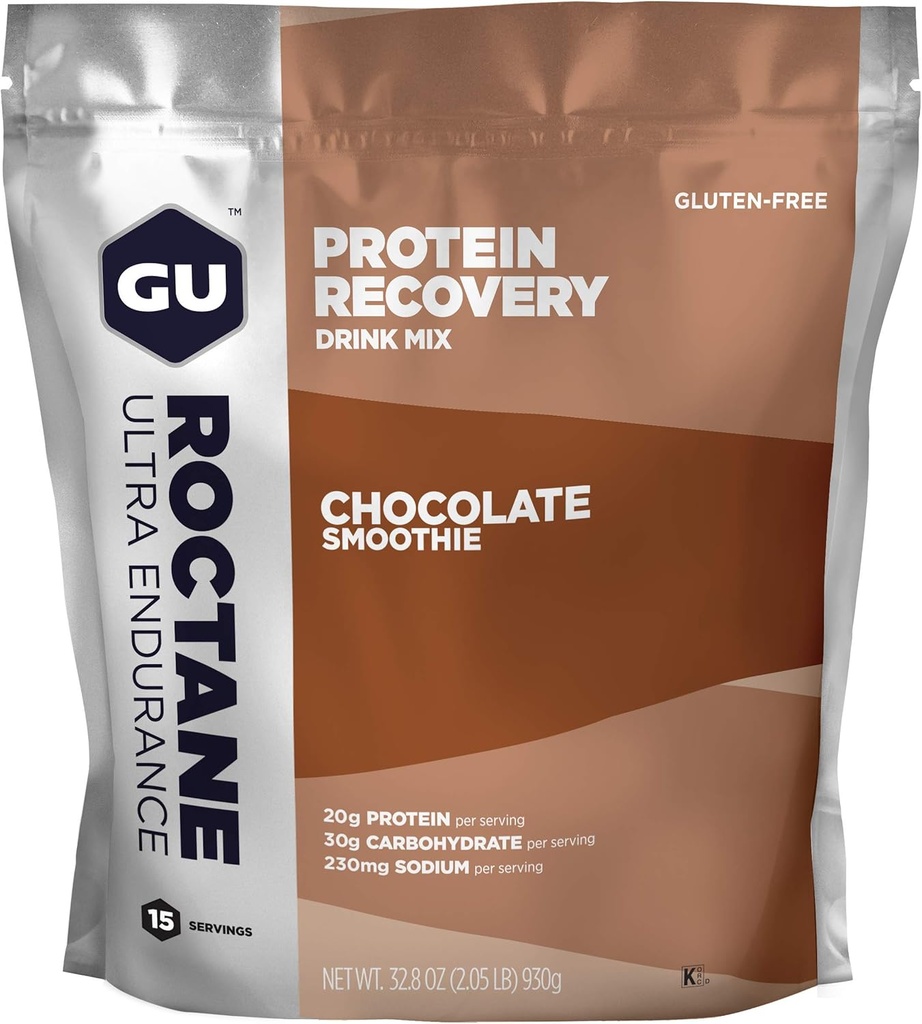 GU Energie Roctaan Ultra Endurance Proteïne Herstel Drink Mix, Glutenvrije en Kosher Dairy, Herstel Ondersteuning Na elke training, 15-Serving Pouch, Chocolade Smoothie