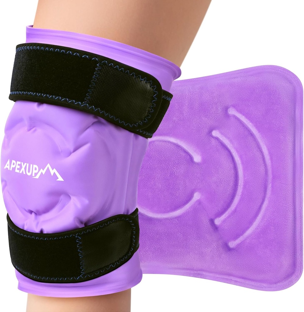 APEXUP Ice Pack voor kniepijnverlichting, grote herbruikbare wrap na chirurgie, flexibele gel koude Pack voor letsels, pijnverlichting voor rug, schouder, elleboog, enkel en been (Paars, L 1PK)