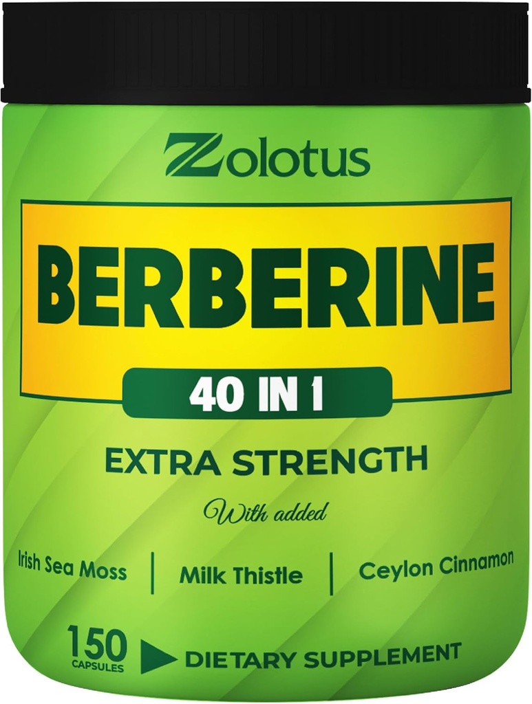 Zolotus Berberine Supplement 40 in 1, met zeemossen, kaneel, melkdistel, appel cider vinegar, quercetine voor spijsvertering, immuunsysteem en hartgezondheid