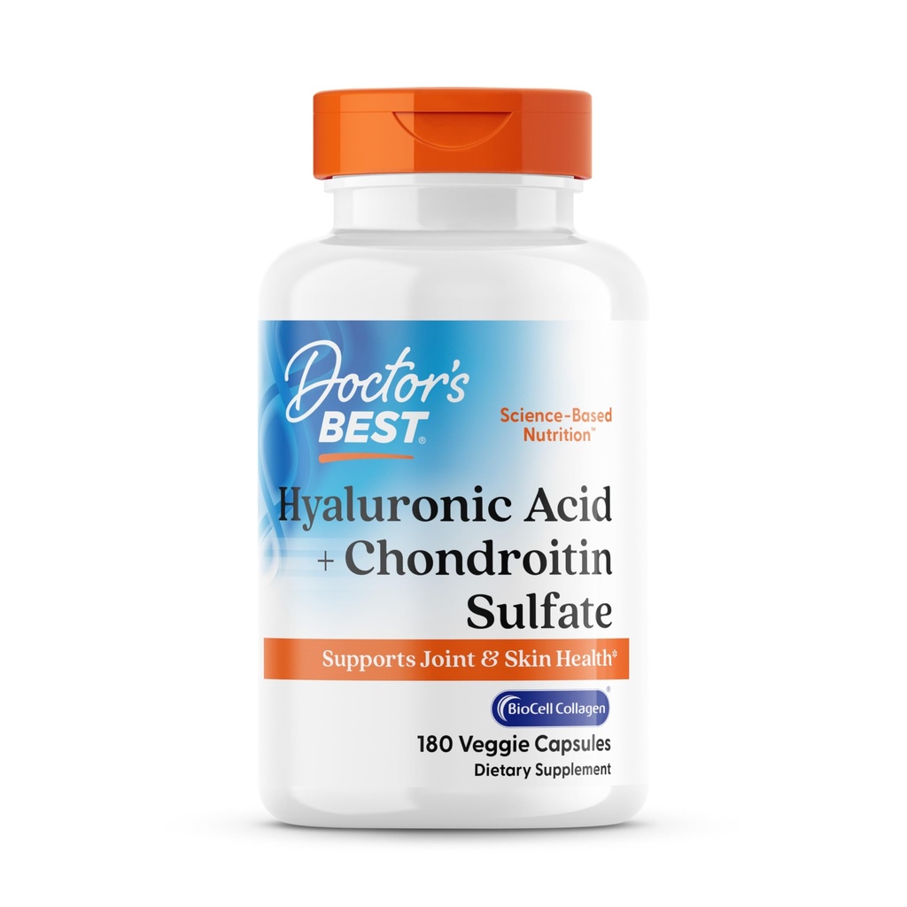 Doctor's Best Hyaluronic Acid met Chondroitin Sulfate, Met BioCell Collageen, Non-GMO, Glutenvrij, Sojavrij, Gezamenlijke Ondersteuning, 180 Tellen (Pack of 1)