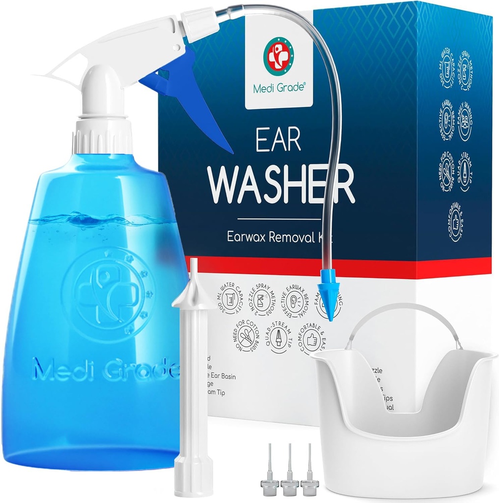 Media Grade oorreiniger Kit Inclusief oorreiniger fles, Basin met Quad-Stream tip - Earwax Removal Kit voor verbeterde gehoorhelderheid - Oor Wax Removal Tool voor oorhygiëne