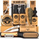 Baard Straightener Grooming Kit voor mannen, Baardgroei Kit, Wash, Borstel & Comb, Ongeparfumeerde Growth Oil, Alle natuurlijke Chanel Balm, Conditioner, Scheermes & Schaar, Grote Gift Idee voor mannen (Bamboe)