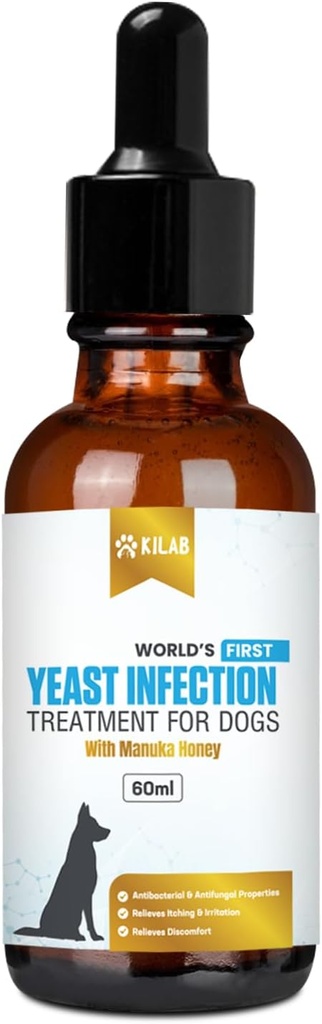 Kilab Natuurlijke Gistinfectie behandeling voor honden. Ondersteunt gezonde jeuk verlichting, ontsteking verlichting, Allergie verlichting & meer. Hond Gist infectie behandeling. (60 ML)