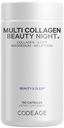 Codeage Multi Collagène Protein Beauty Night - Mélatonine, Magnésium Bisglycinate, 5-HTP, L-Theanine, Fleur de Lavande Anglaise, Broth Osé - Vitamines - Supplément - Pills de Sommeil - Non-OGM - 150 Capsules