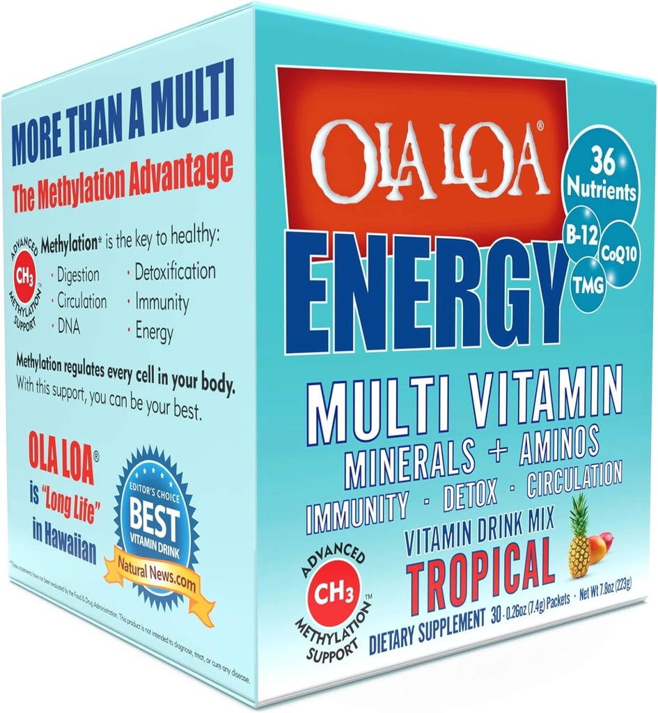Ola Loa Energy Tropical Multi Vitamin Drink Mix - Amino Energy Powder, Glutenvrij, Detox, Zuivelvrij, Cafeïnevrij - Drink uw vitamines voor de Rigors of Daily Life - 30 Packets (8.25oz)