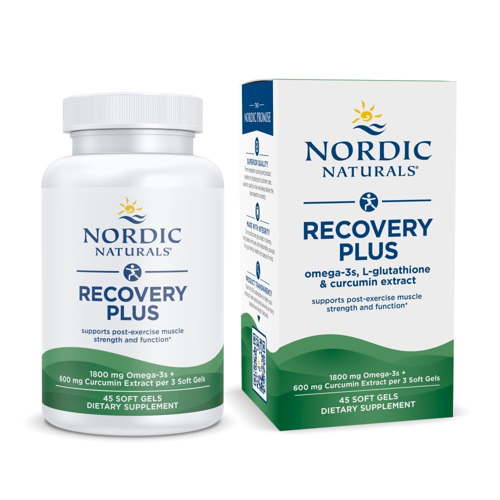 Nordic Naturals Recovery Plus, Unflavored - 45 Zachte Gels - 1800 mg Omega-3 Visolie - 600 mg Longvida Geoptimaliseerde Curcumine - Cellular Health & Recovery - Post-Exercise Muscle Support - 15 Servings
