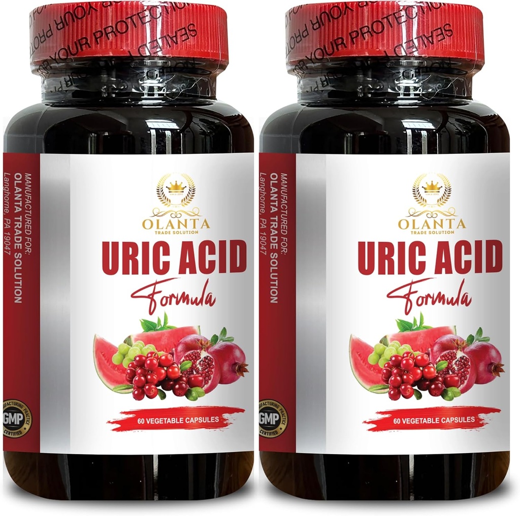 URIC Acid Support - Soutien de confort et de mobilité, Capsules Uric Acid Support, Niveau d'acide Uric, Contrôle avancé de l'acide Uric - 2 Bouteilles 120 Capsules