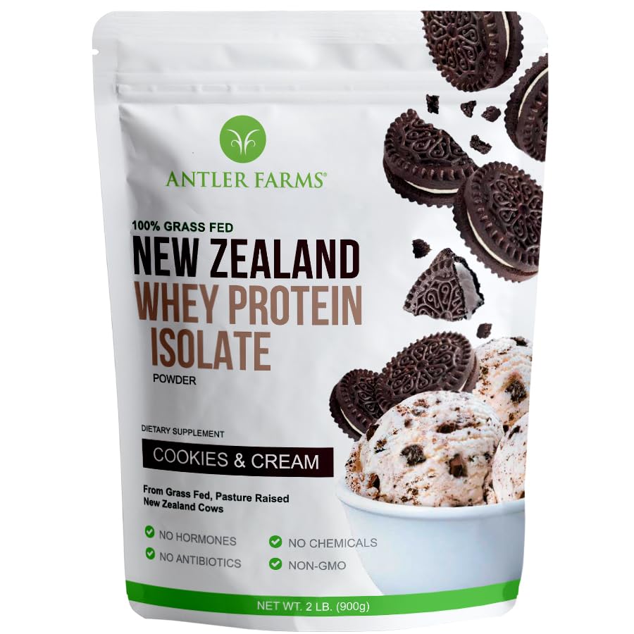Antler Farms - 100% Gras Fed Nieuw-Zeeland Wei Proteïne Isolaat, Cookies & Cream Flavor, 2 lbs - Puur en schoon, 5 ingrediënten, Koud verwerkt