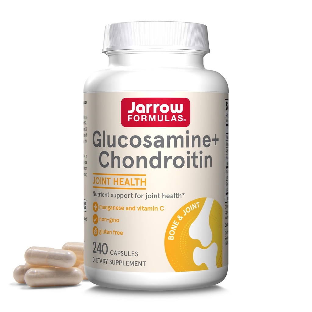 Jarrow Formulas Glucosamine + Chondroitin - 240 Capsules - Nutriënt Ondersteuning van de gezamenlijke gezondheid - met vitamine C & Mangaan - 60 porties