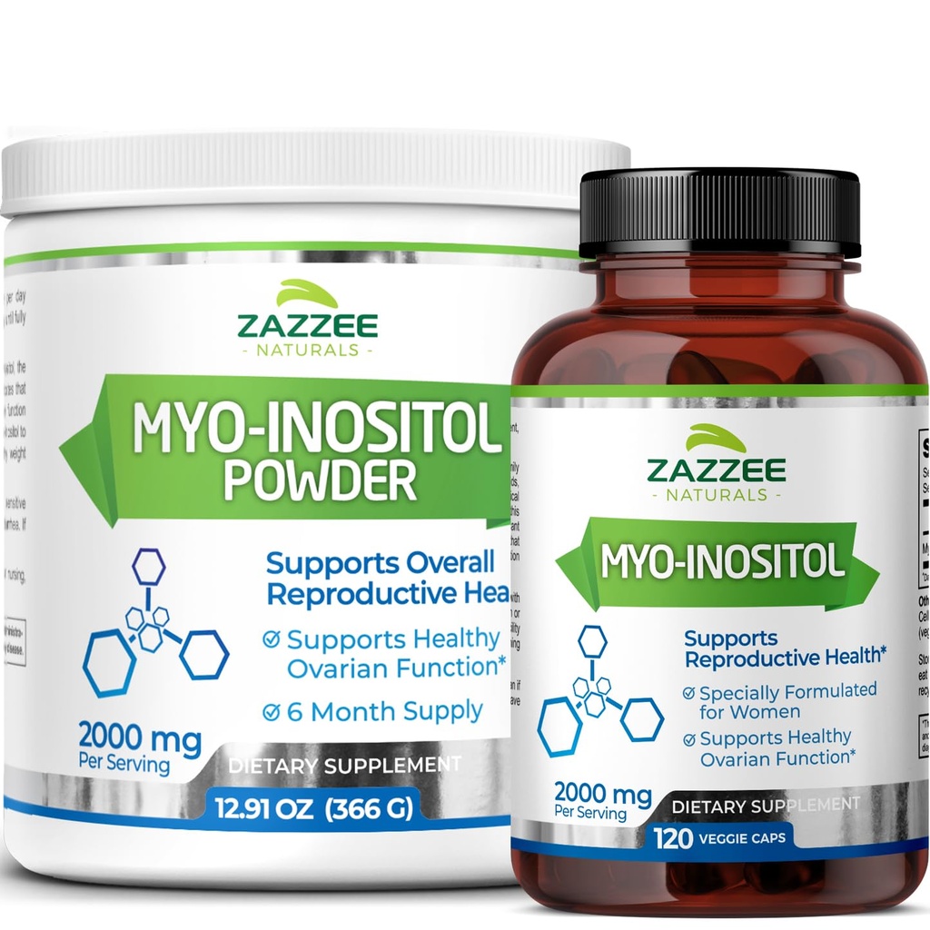 Zazzee Myo-Inositol Capsules et poudre de Myo-Inositol, 100% Pure, Premium Grade, végétalien, non-OGM et tout naturel