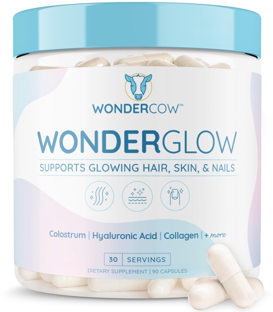 La peau et les ongles de cheveux WONDERCOW Vitamines w/Bovin Colostrum, Collagène, Acide hyaluronique, Biotine, Zinc, & Lactoferrine.