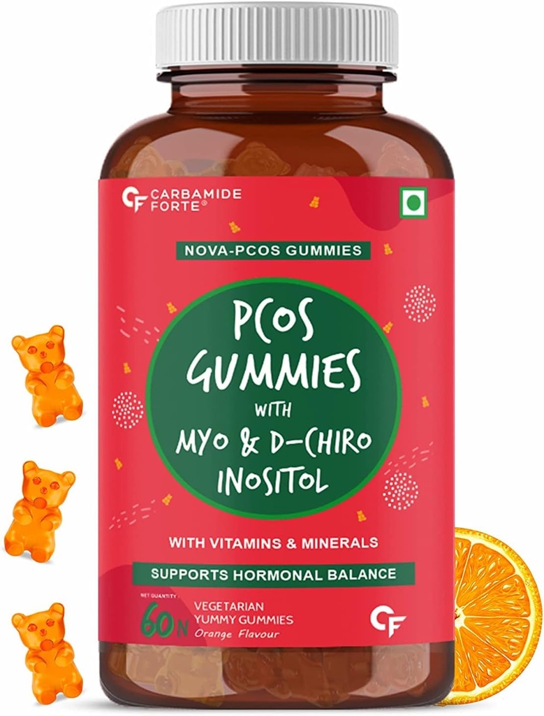 Kavir Suppléments PCOS pour les femmes avec un rapport de 40:1 de Myo & D Chiro Inositol Fortifié avec des vitamines PCOS et minéraux - Arôme orange - 60 Gummées de Vég