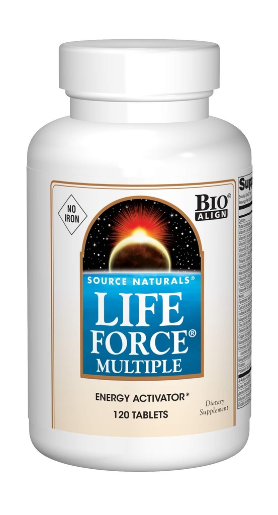 Source Naturals Force de vie sans fer Multivitamine quotidienne haute puissance Vitamines essentielles, minéraux, antioxydants et nutriments - Énergie et amélioration immunitaire - 120 comprimés