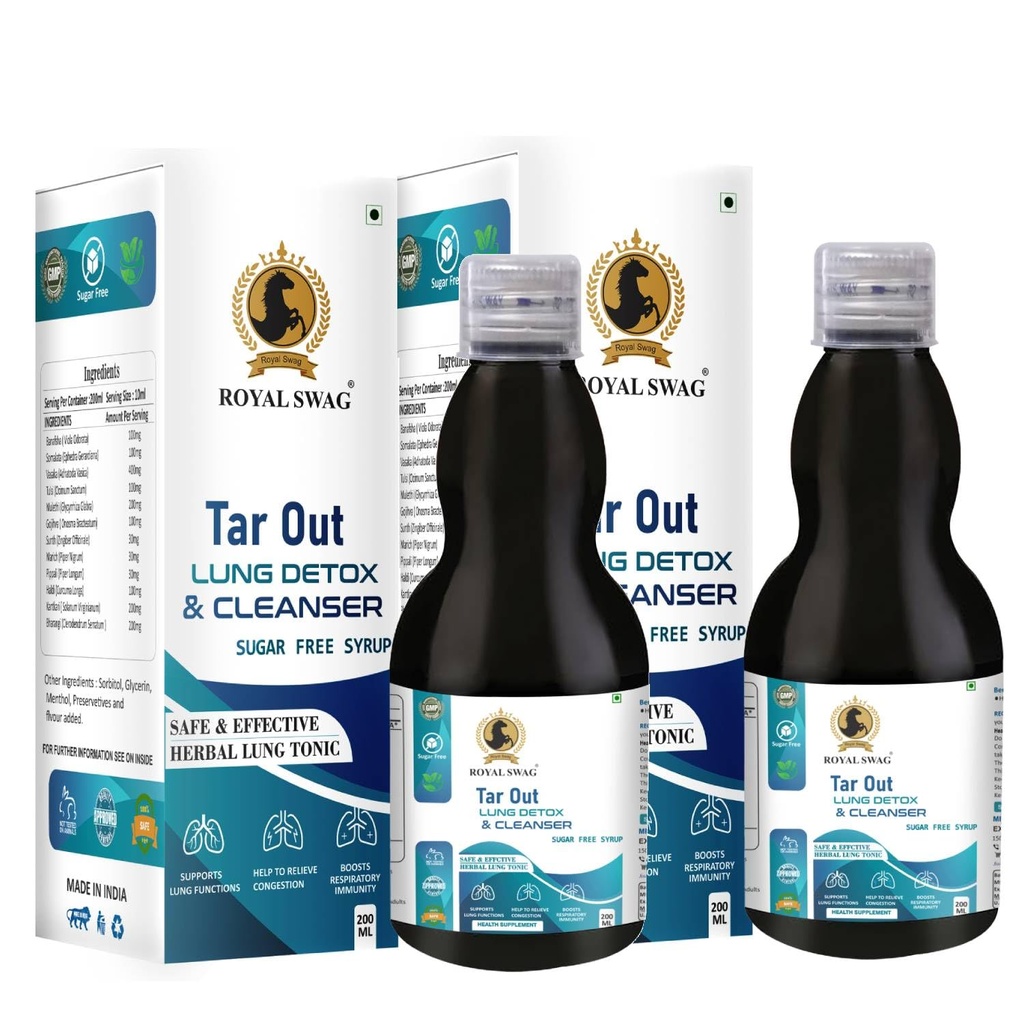 ROYAL SWAG Ayurveda Tar Out Syrup Lungs Detox Sugar Free (200 ML) Verwijdert teer uit de longen Vanwege voor rook & luchtverontreiniging Herbal Syrub te verwijderen toxinen uit de longen en slijm Verwijderaar