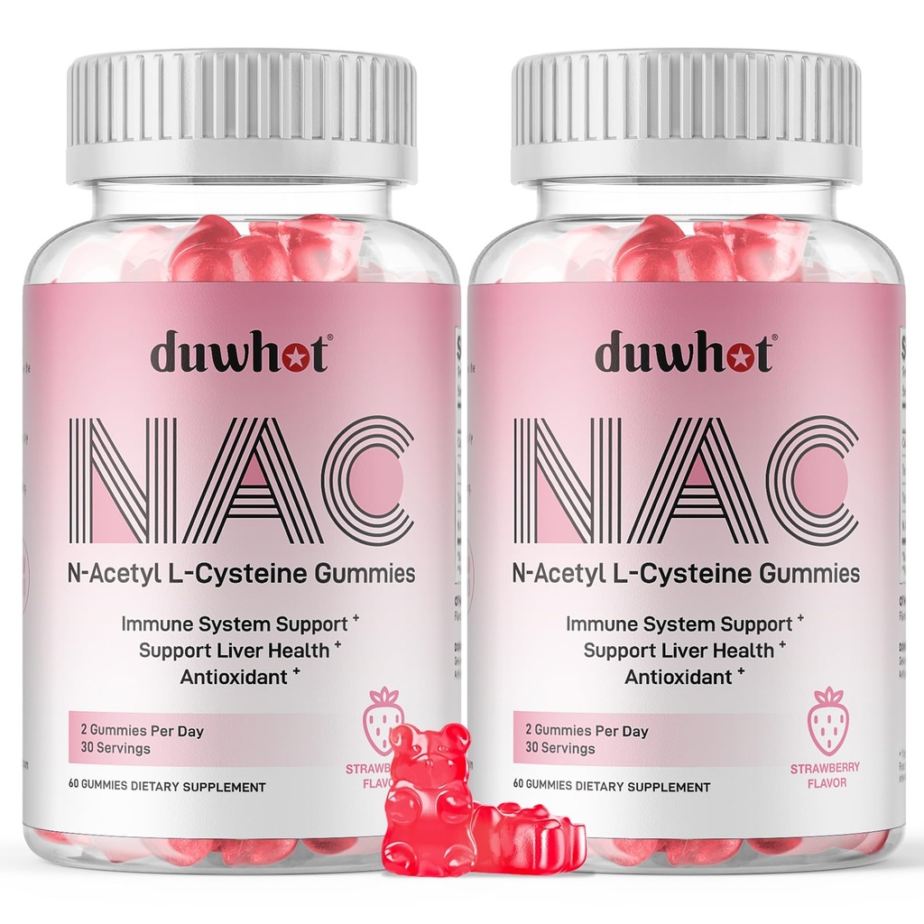 NAC Gummies 600mg, N Supplément acétyl Cystéine NAC Chewable pour les antioxydants et le soutien immunitaire, santé pulmonaire et hépatique, goût naturel de fraise, 120ct