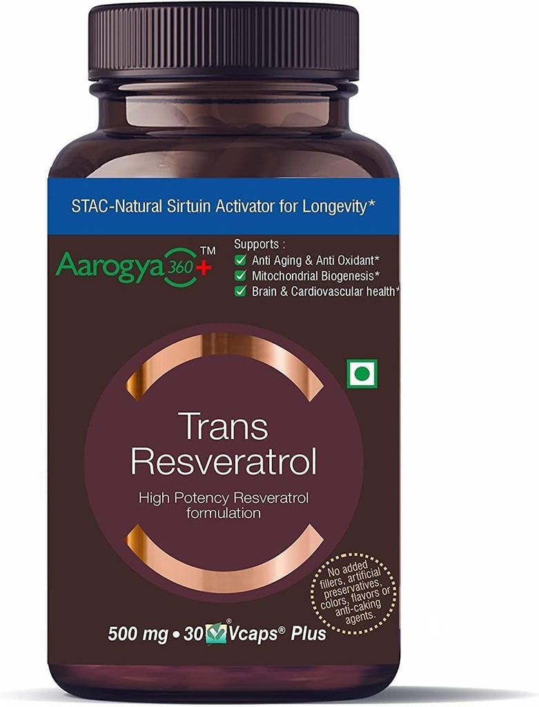 Pure Trans Resveratrol 500 mg met Bio Perine Anti Aging Skin Care Antioxidant Supplement for Heart Health & Daily Immune Support 30 Veg Capsules 