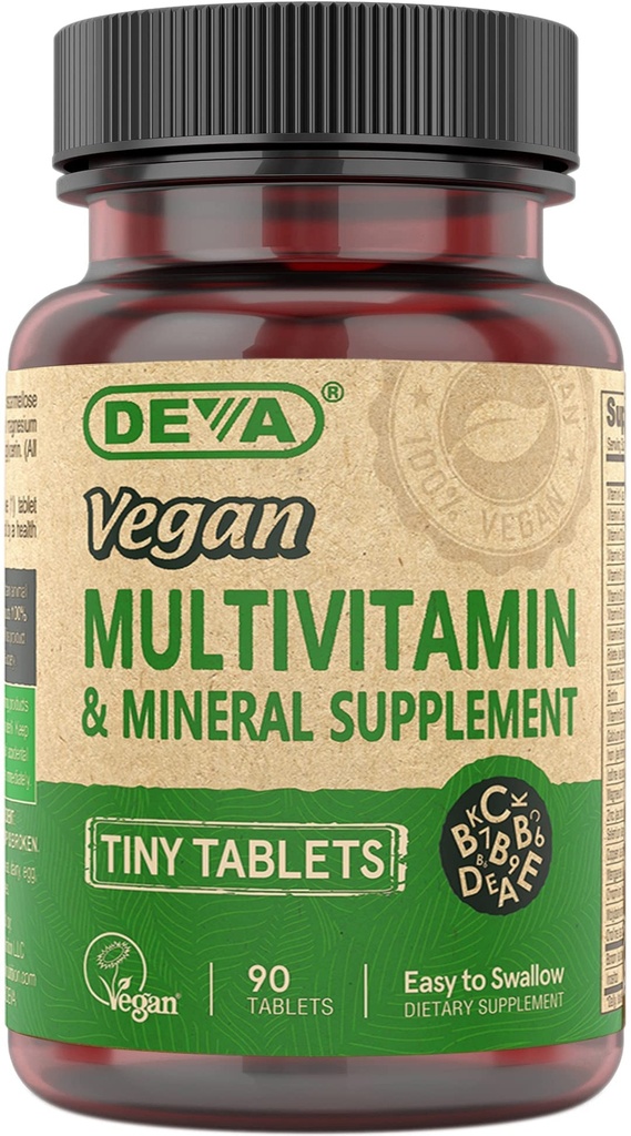 DEVA Vegan multivitamine voor vrouwen en mannen met ijzer, vitamine C, E, B complexe vitamines, zink, 90 kleine tabletten