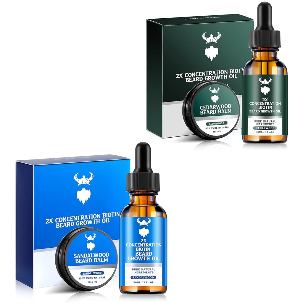 Sandalwood baard groei olie met 2X concentratie biotine voor mannen en Cedarwood baard groei olie met 2X concentratie biotine voor mannen, natuurlijke ingrediënten & Thickens gezicht haargroei