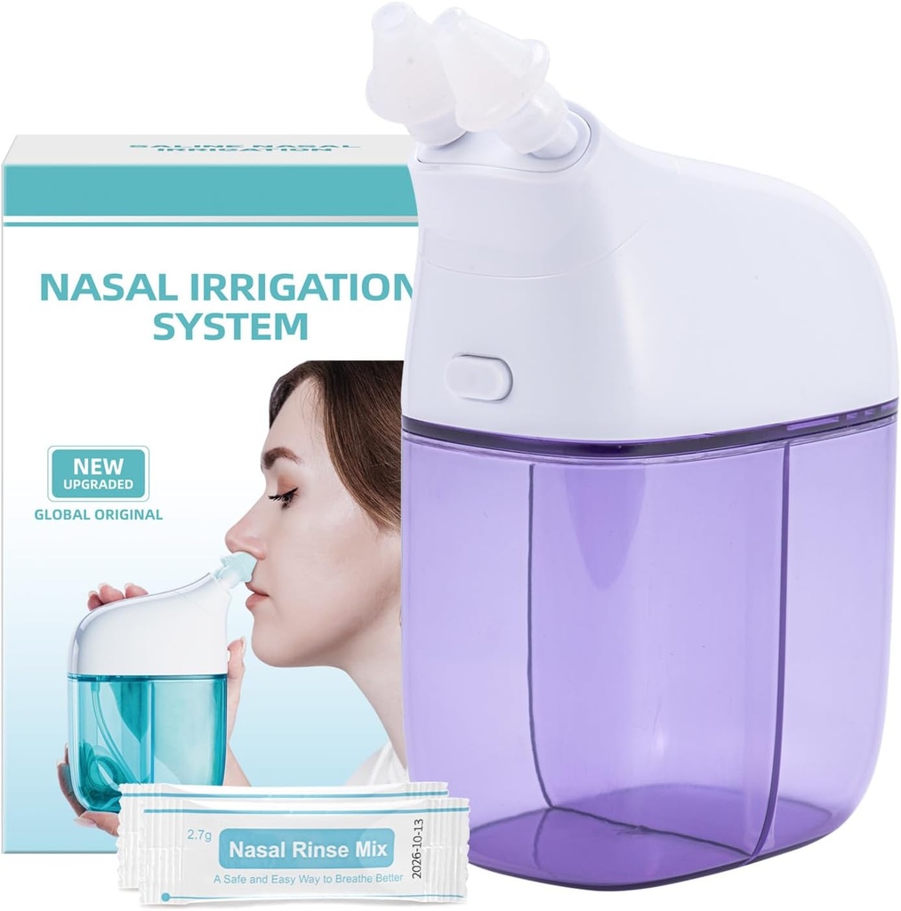 Neus Irrigatiesysteem met 30 Saline Packets, Sinus Rinse Machine, Neus Sinus Cleaner Machine met Water Tank & Waste Collection Tank - Violet