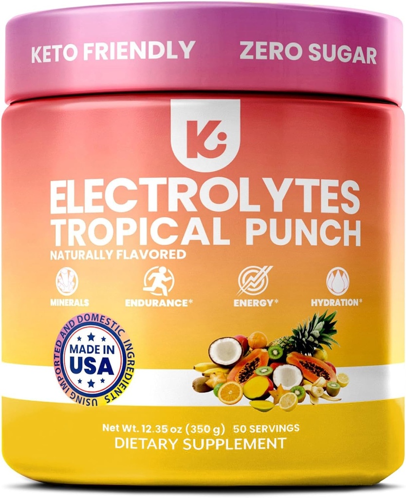 Keppi Keto Electrolytes Powder No Sugar - Sugar Free Electrolytes - Made in USA - Advanced Hydration, Performance & Recovery - Delicious Tropical Flavor - Mixes Easy No Clumps