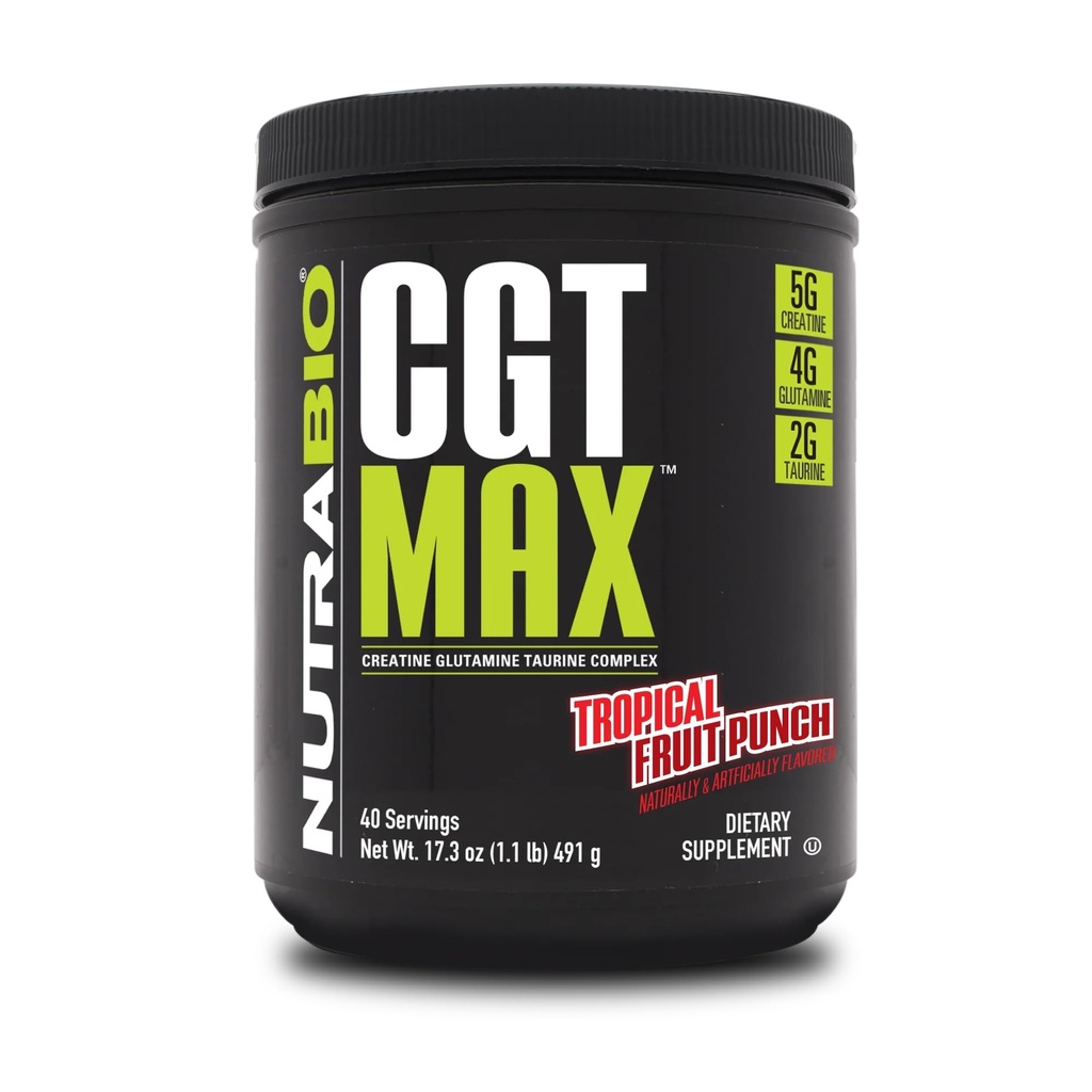 NutraBio CGT-MAX Powder- Creatine, Glutamine en Taurine ter ondersteuning van spierherstel en sterkte - 40 porties - Tropische...
