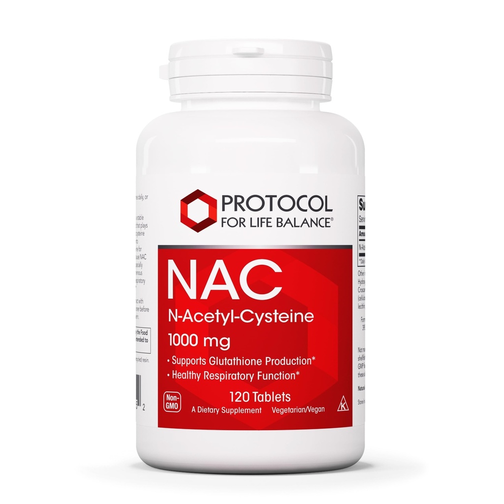 PROTOCOL VOOR DE LEVENSBALANS NAC N-Acetyl Cysteine 1000mg - Glutathione Productie- en ademhalingsfunctie - 120 Tabs