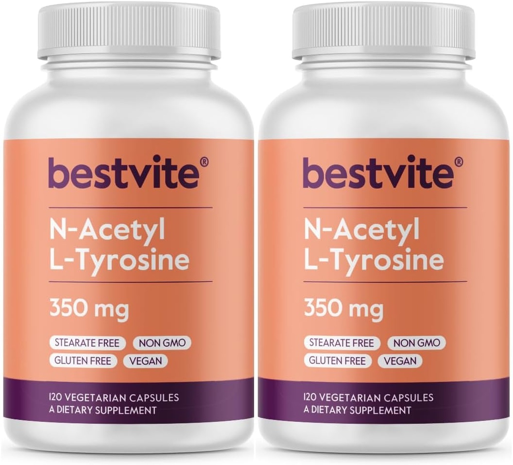 BESTVITE N-Acetyl L-tyrosine 350mg (NALT) (240 Capsules) (120 x 2) - Geen stearates - niet GGO - glutenvrij