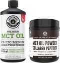 Linkse Coast Performance 100% Kokosnoot MCT Olie Vloeistof, 32oz + Chocolade Keto MCT Poeder, Collageen & Prebiotic Fiber, 16oz