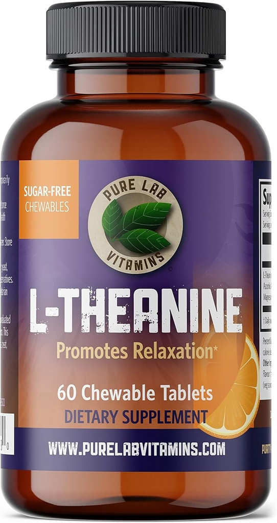 Pure Lab Vitaminen L-Theanine 125 mg - 60 Suikervrij, Kauwtabletten 30 Days Supply