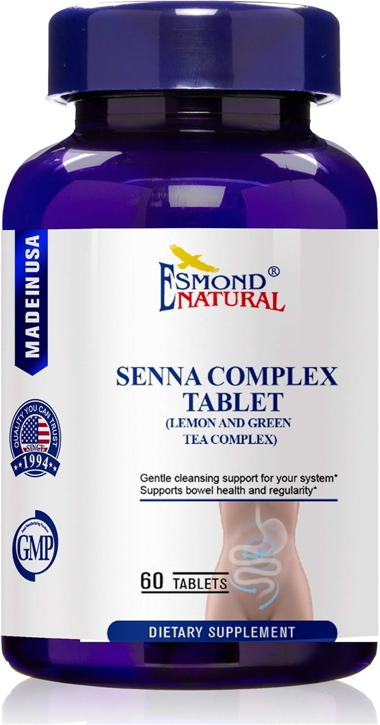 (3 Pack) Esmond Natural: Senna Complex Tablet - Lemon & Green Tea (Bowel Health, Cleansing & Regularity), GMP, natuurlijk product Assn gecertificeerd, Made in USA - 620mg, 180 tabletten