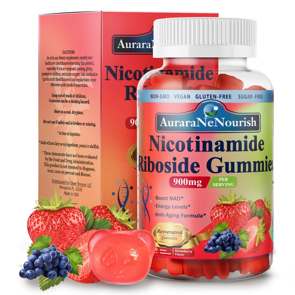 NAD Supplement Gummies Sugar-Free, NAD Nicotinamide Riboside Resveratrol 900mg w. Quercetin, Collageen Biotin & Vitamine, Hoge Potentie NAD Resveratrol Supplementen voor Anti Veroudering, Energie, Focus