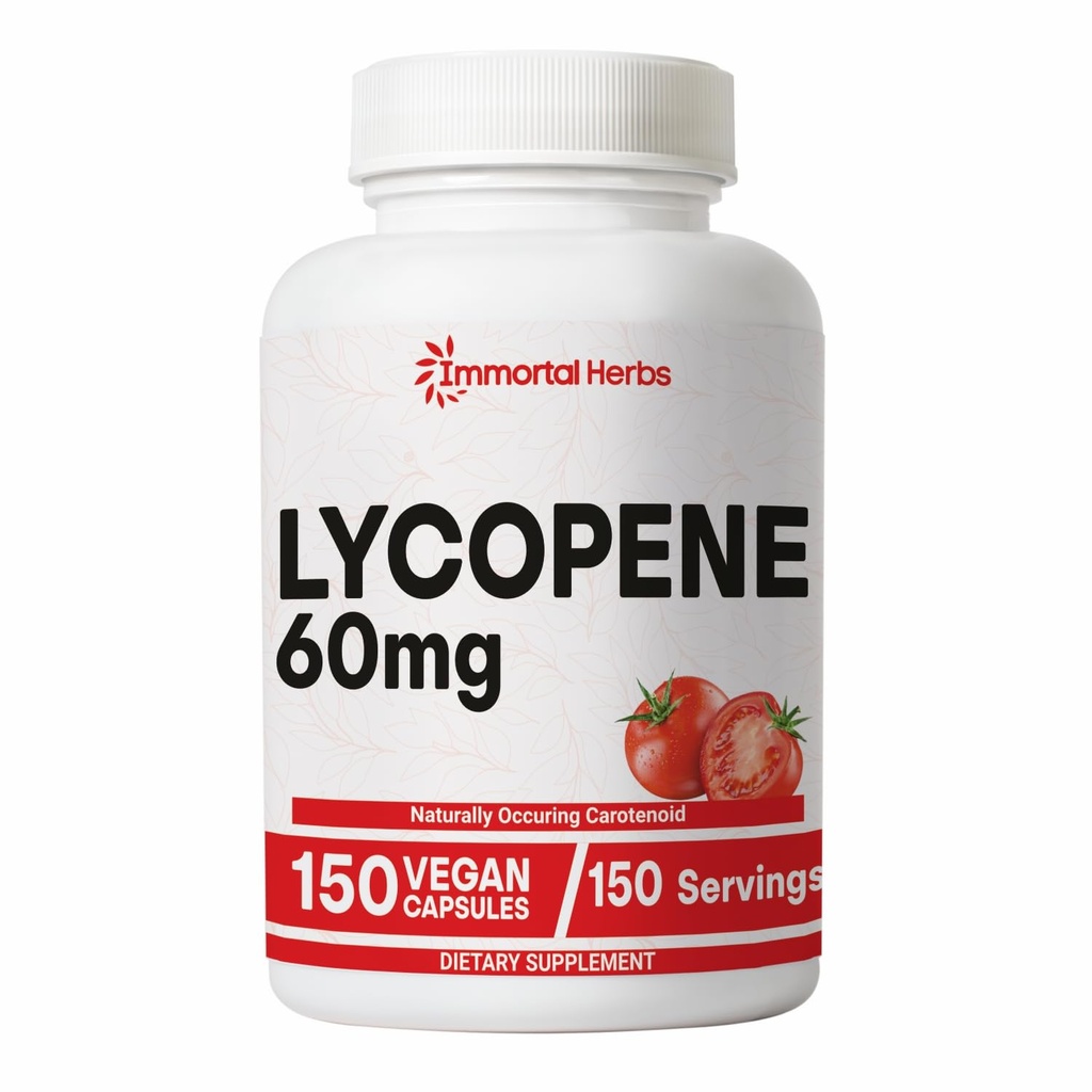Lycopeen Supplement voor mannen 60mg, 150 Capsules, Natuurlijke Tomato Extract Poeder voor de huid, Hart en Immune Ondersteuning, 100% Veg Lycopeen Complex, Non-GMO en Glutenvrije Carotenoïde Supplement