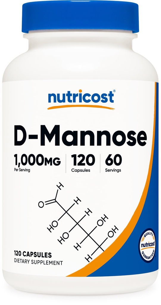 Nutricost D-Mannose 1000mg per portie, 120 Capsules - 500mg per capsule, urinetrek gezondheid, non-GMO en glutenvrij