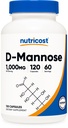 Nutricost D-Mannose 1000mg per portie, 120 Capsules - 500mg per capsule, urinetrek gezondheid, non-GMO en glutenvrij