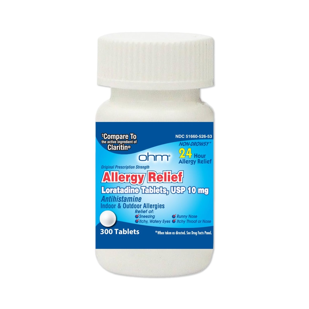 Ohm 24-uurs Loratadine Allergie Relief Tablets, 10mg - 300 Telling 