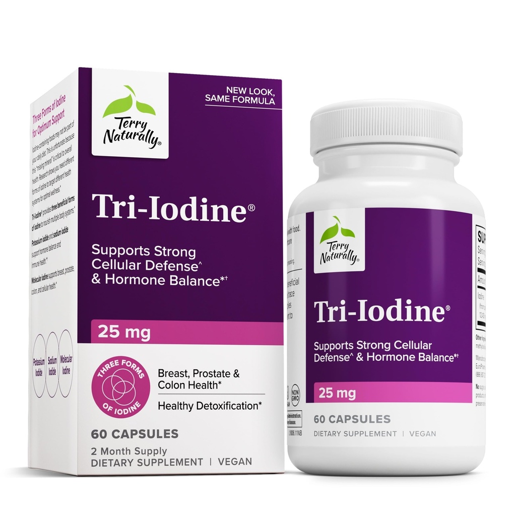 Terry natuurlijk Tri-jodium - Dieetsupplement voor borst- en prostaatgezondheidsondersteuning - gezonde schildklierfunctie supplement Hulp - 25 mg, 60 capsules
