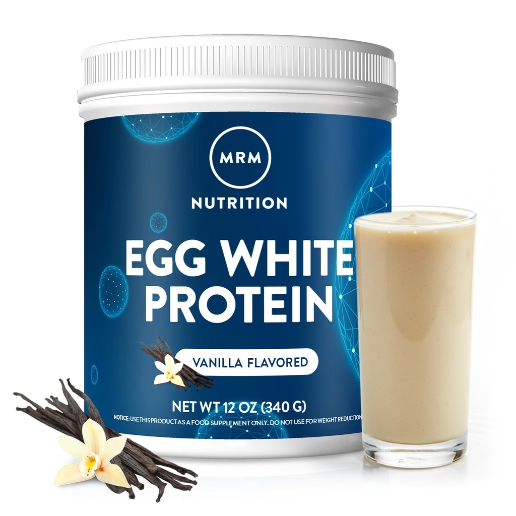 MRM Nutrition Oeuf Protéine blanche , Vanille aromatisée , 23g Protéine sans gras , avec enzymes digestives , Valeur biologique la plus élevée , Test clinique , 10 portions