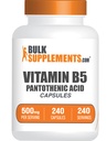 BulkSupplements.com Capsules de vitamine B5 - en tant qu'acide pantothénique, supplément de vitamine B, acide pantothénique 500 mg - sans gluten, 1 Capsule par portion, 240 Capsules (paquet de 1)